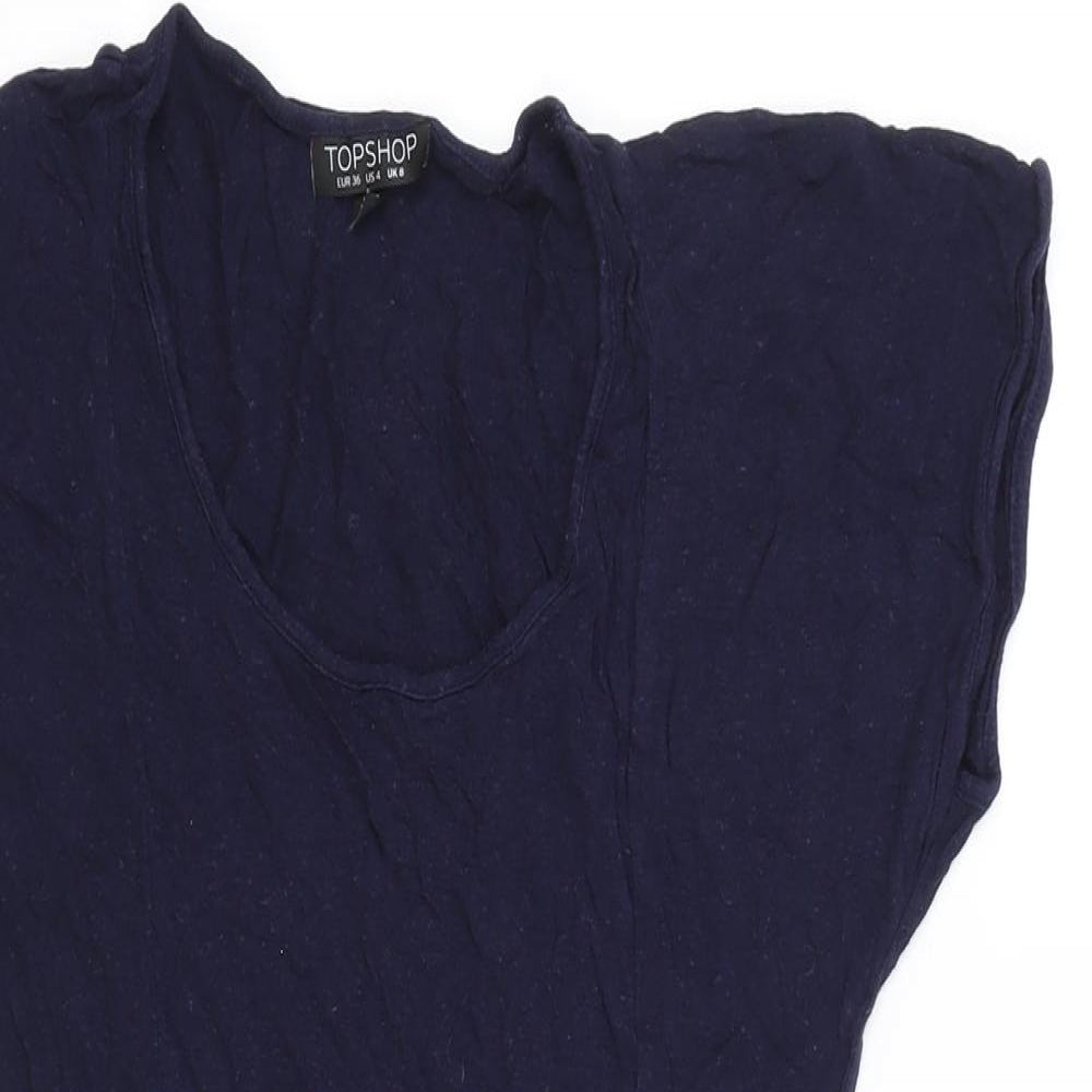 Topshop Womens Blue Viscose Basic T-Shirt Size 8 Round Neck