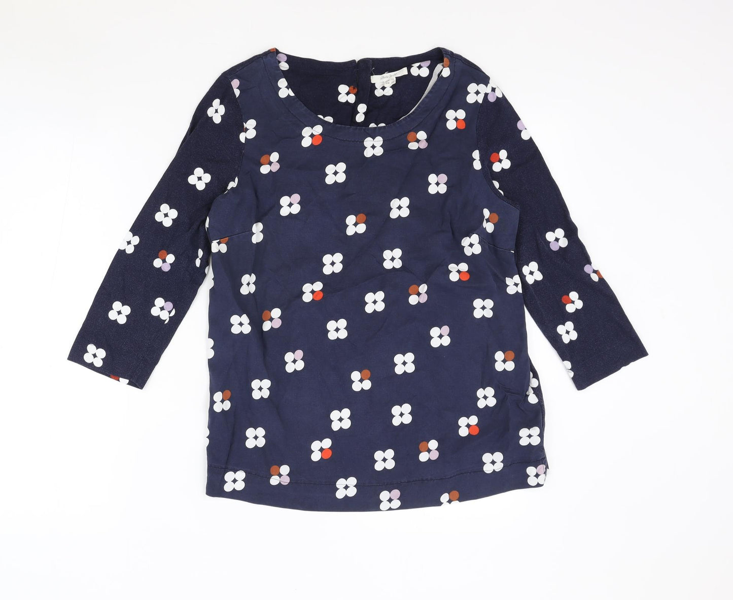White Stuff Womens Blue Geometric Modal Basic Blouse Size 10 Round Neck