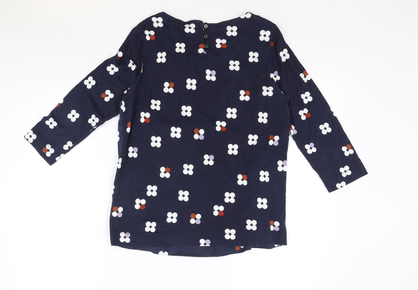 White Stuff Womens Blue Geometric Modal Basic Blouse Size 10 Round Neck