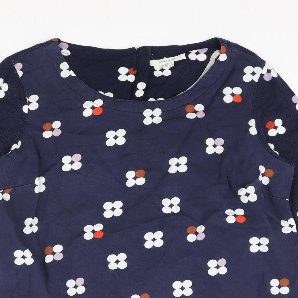 White Stuff Womens Blue Geometric Modal Basic Blouse Size 10 Round Neck