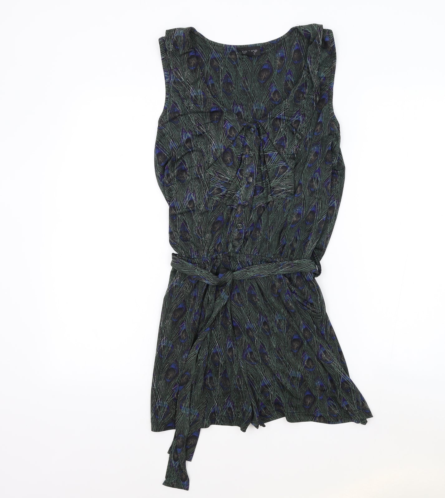 Topshop Womens Green Gingham Polyester Playsuit One-Piece Size 8 Tie