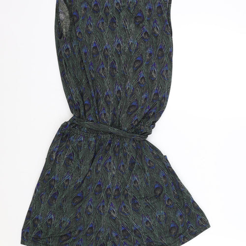 Topshop Womens Green Gingham Polyester Playsuit One-Piece Size 8 Tie