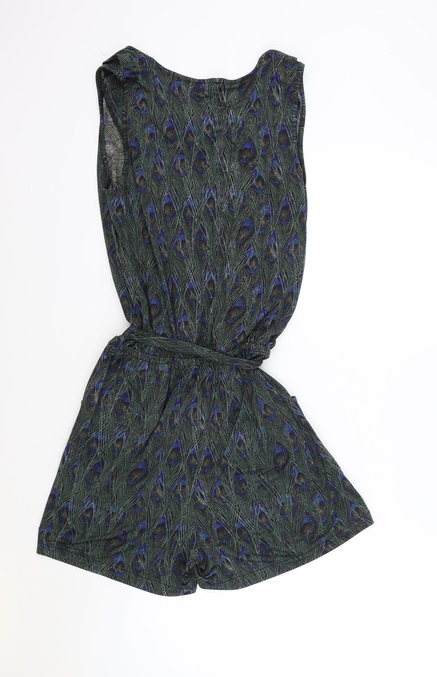 Topshop Womens Green Gingham Polyester Playsuit One-Piece Size 8 Tie