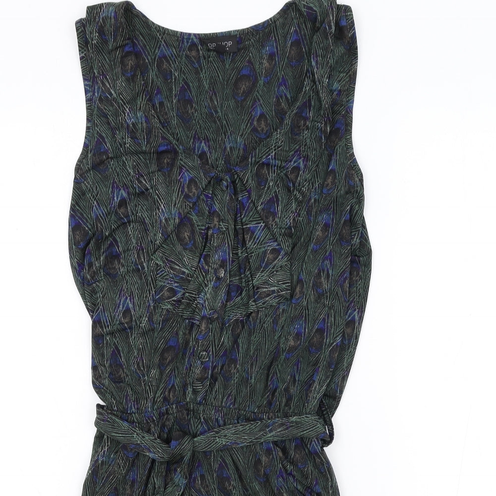 Topshop Womens Green Gingham Polyester Playsuit One-Piece Size 8 Tie