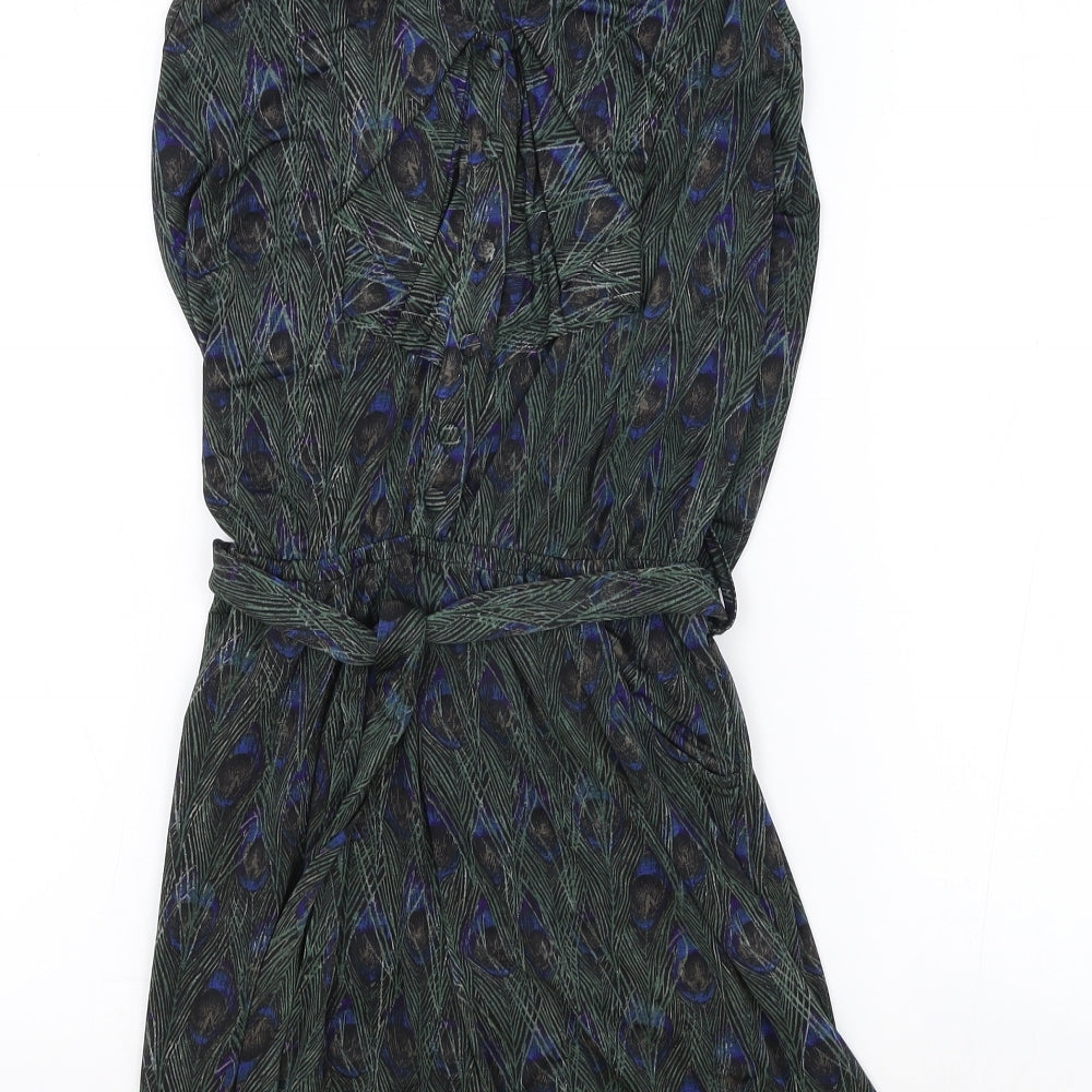 Topshop Womens Green Gingham Polyester Playsuit One-Piece Size 8 Tie