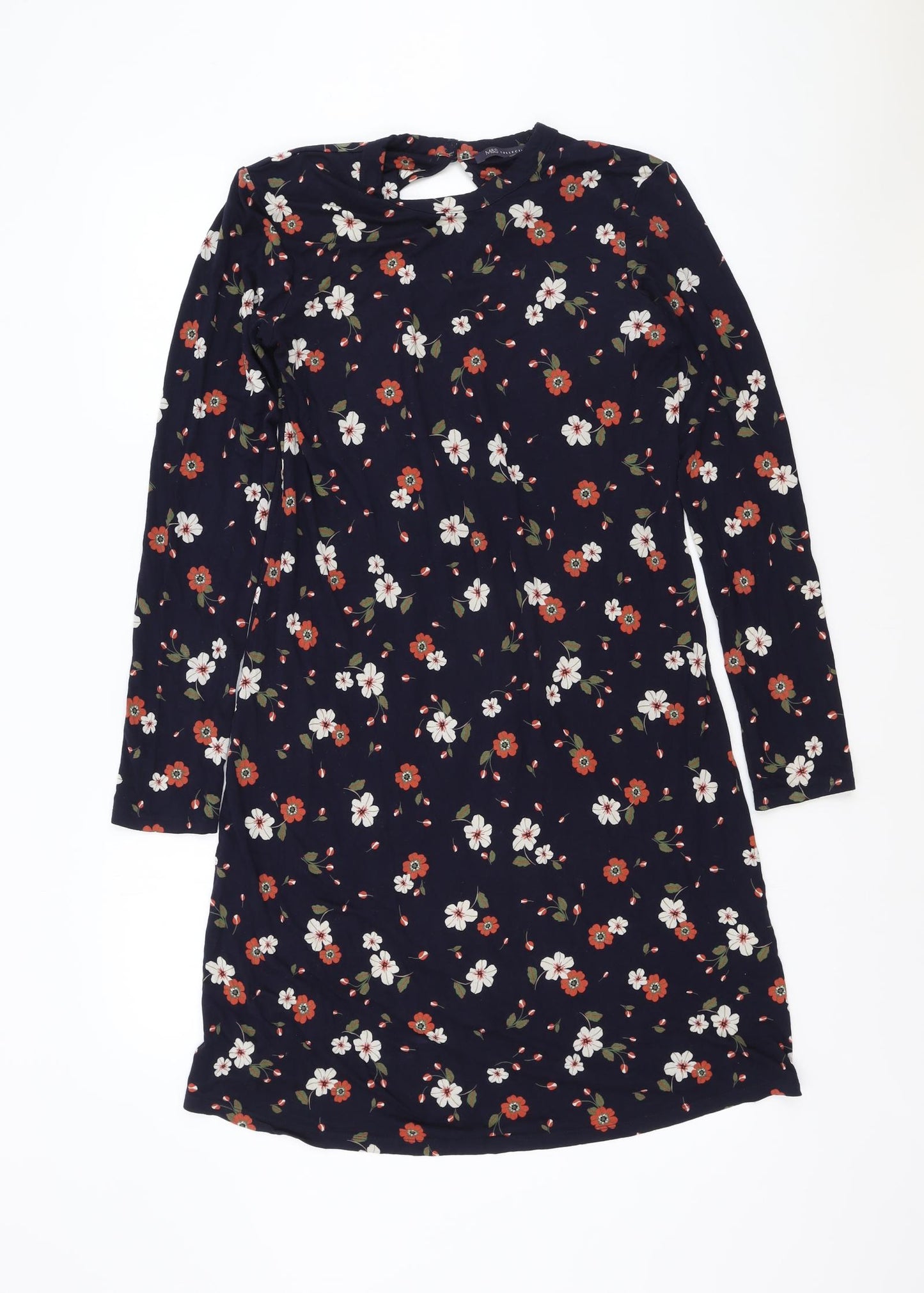 Marks and Spencer Womens Blue Floral Viscose Trapeze & Swing Size 10 Round Neck Pullover