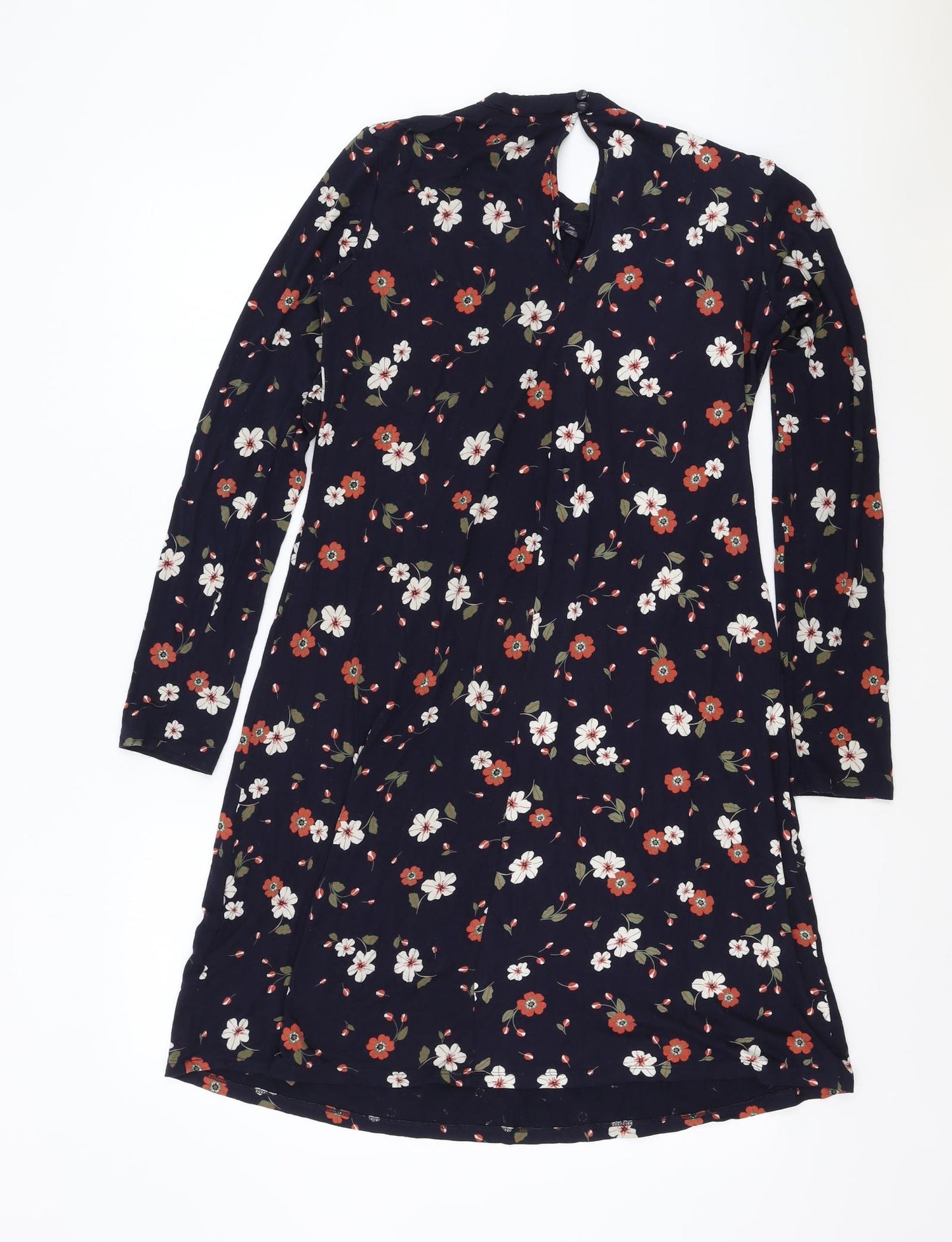 Marks and Spencer Womens Blue Floral Viscose Trapeze & Swing Size 10 Round Neck Pullover