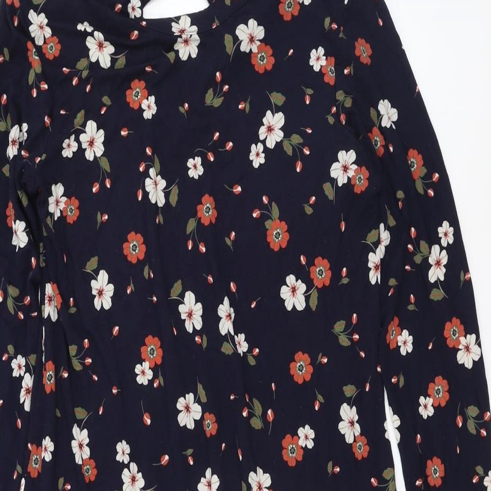 Marks and Spencer Womens Blue Floral Viscose Trapeze & Swing Size 10 Round Neck Pullover