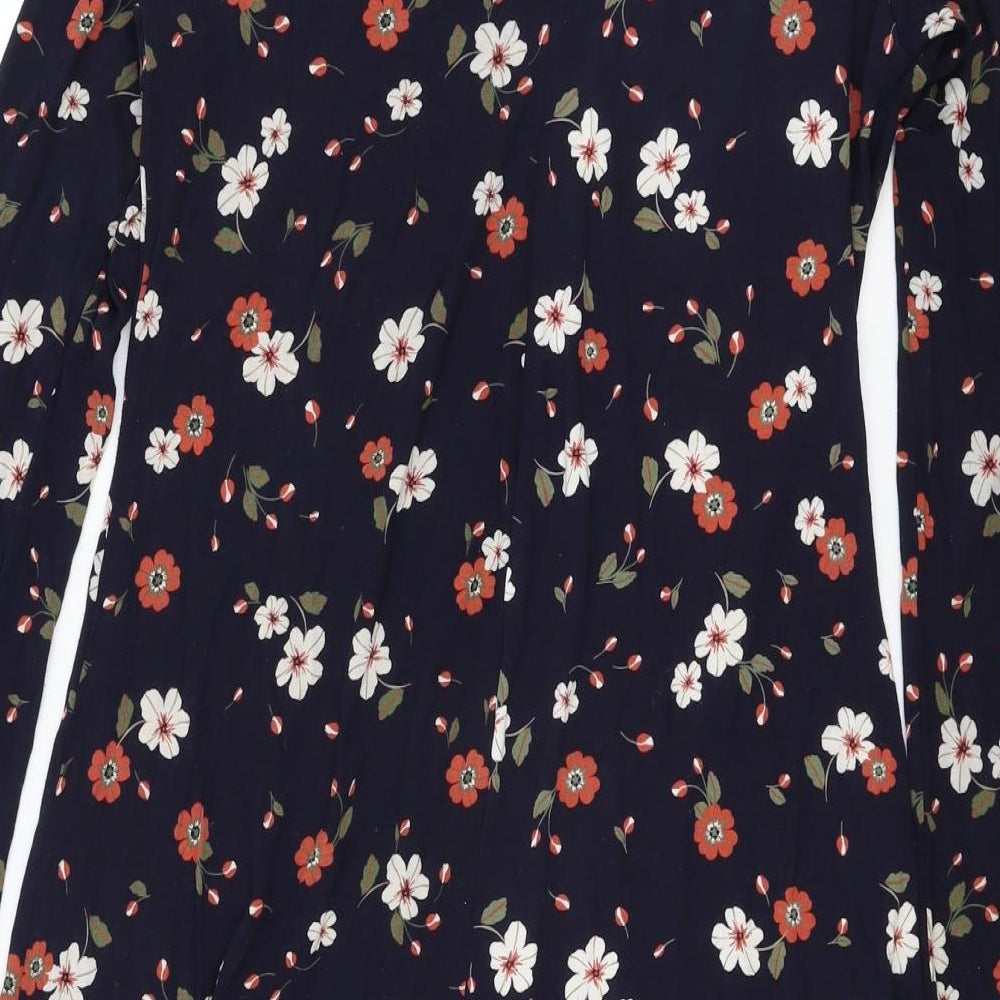 Marks and Spencer Womens Blue Floral Viscose Trapeze & Swing Size 10 Round Neck Pullover