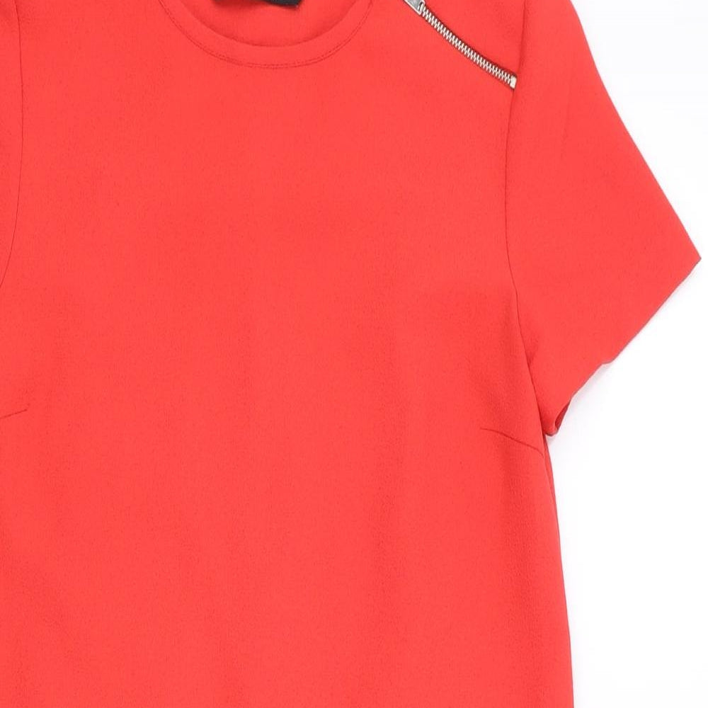 Zara Womens Red Polyester A-Line Size XS Round Neck Zip