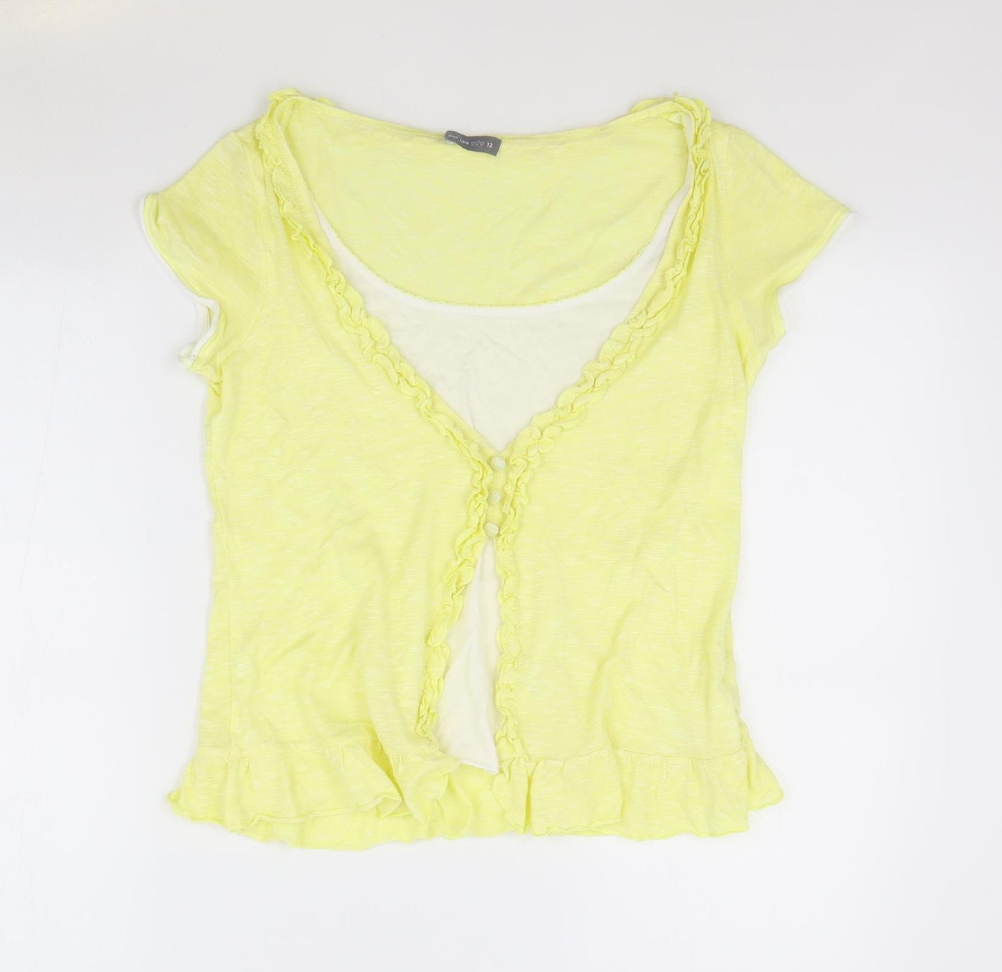 Per Una Womens Yellow Viscose Basic T-Shirt Size 12 Scoop Neck