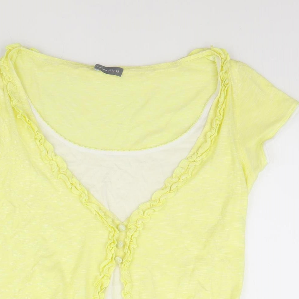 Per Una Womens Yellow Viscose Basic T-Shirt Size 12 Scoop Neck