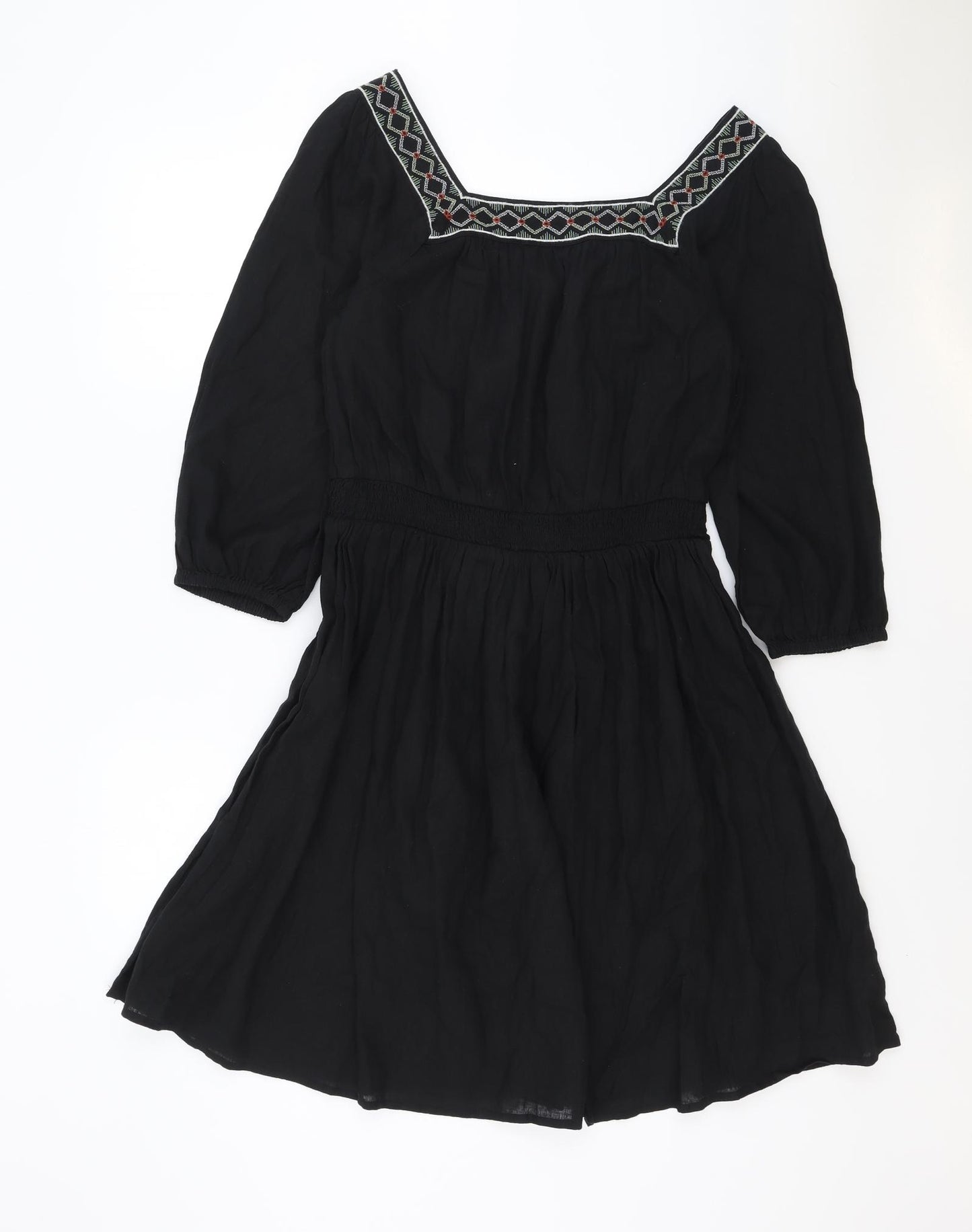 Marks and Spencer Womens Black Flax Fit & Flare Size 10 Square Neck Pullover