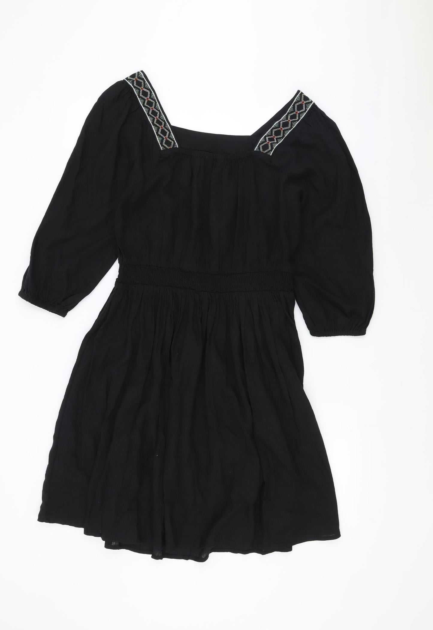 Marks and Spencer Womens Black Flax Fit & Flare Size 10 Square Neck Pullover