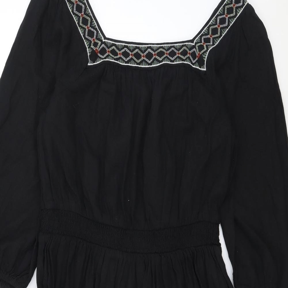 Marks and Spencer Womens Black Flax Fit & Flare Size 10 Square Neck Pullover