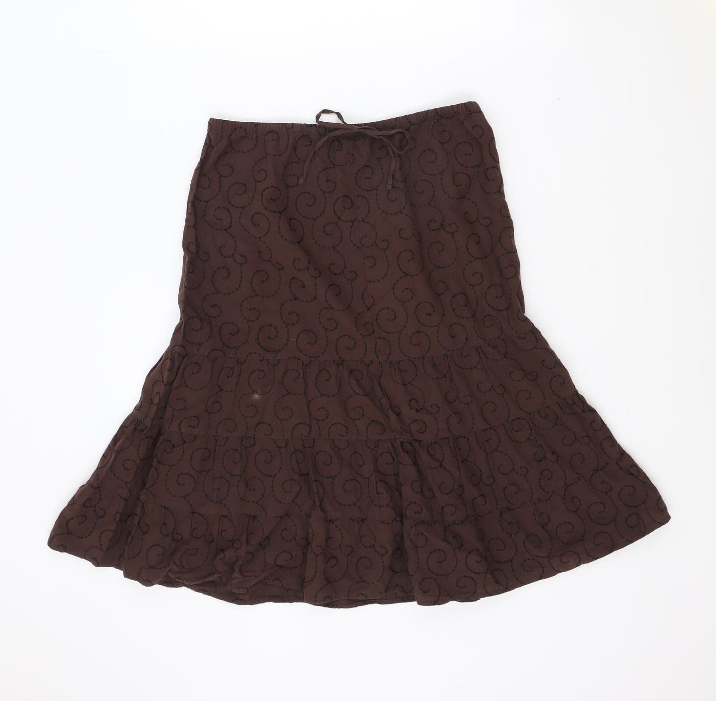 NEXT Womens Brown Geometric Cotton Trumpet Skirt Size 8 Drawstring
