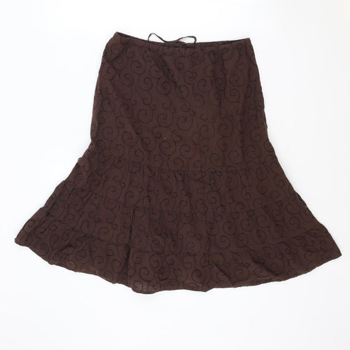 NEXT Womens Brown Geometric Cotton Trumpet Skirt Size 8 Drawstring