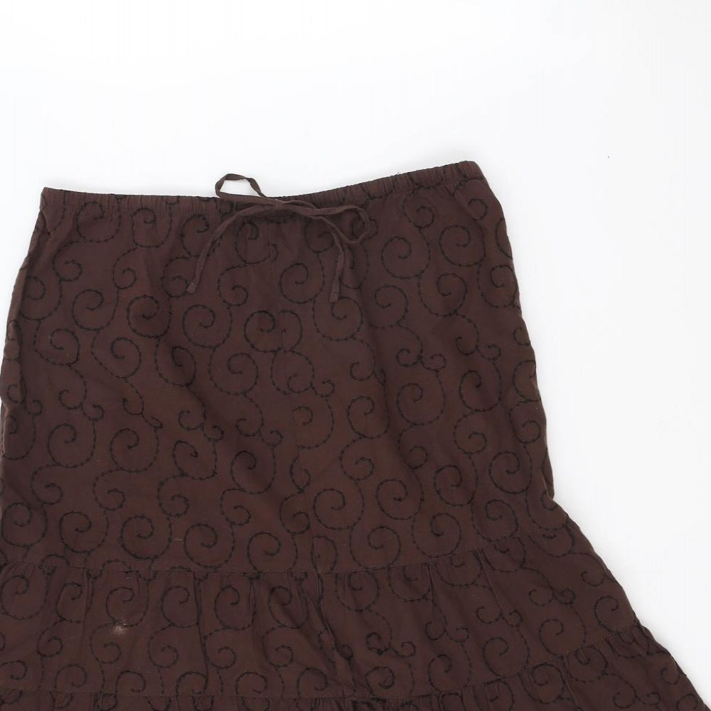 NEXT Womens Brown Geometric Cotton Trumpet Skirt Size 8 Drawstring
