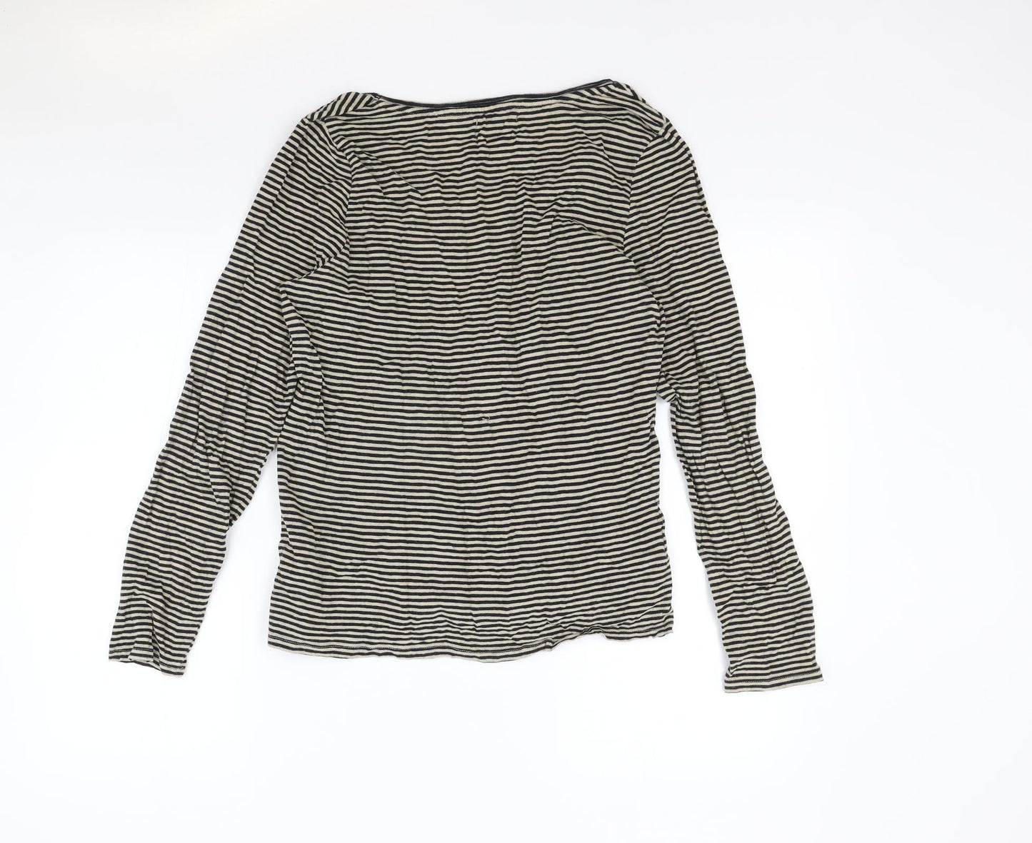 Laura Ashley Womens Brown Striped Cotton Basic T-Shirt Size 14 Scoop Neck