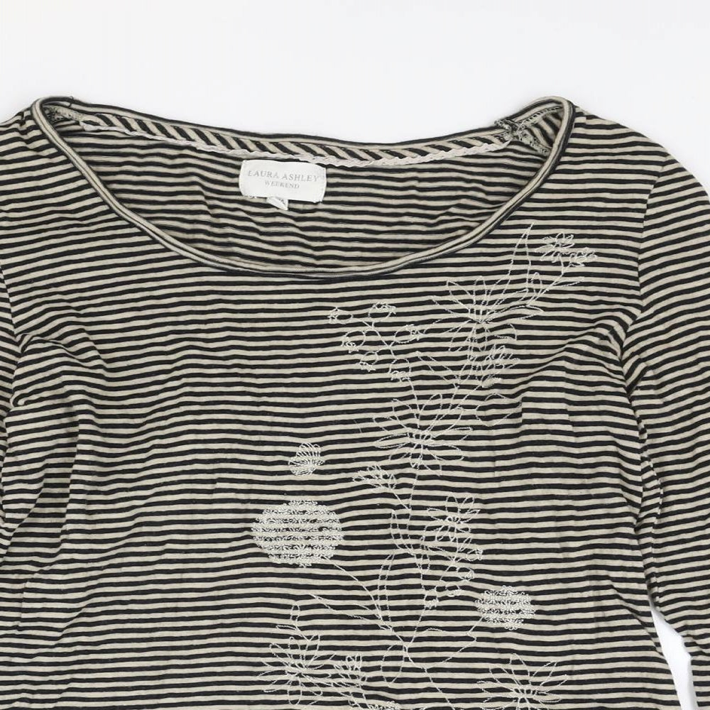 Laura Ashley Womens Brown Striped Cotton Basic T-Shirt Size 14 Scoop Neck
