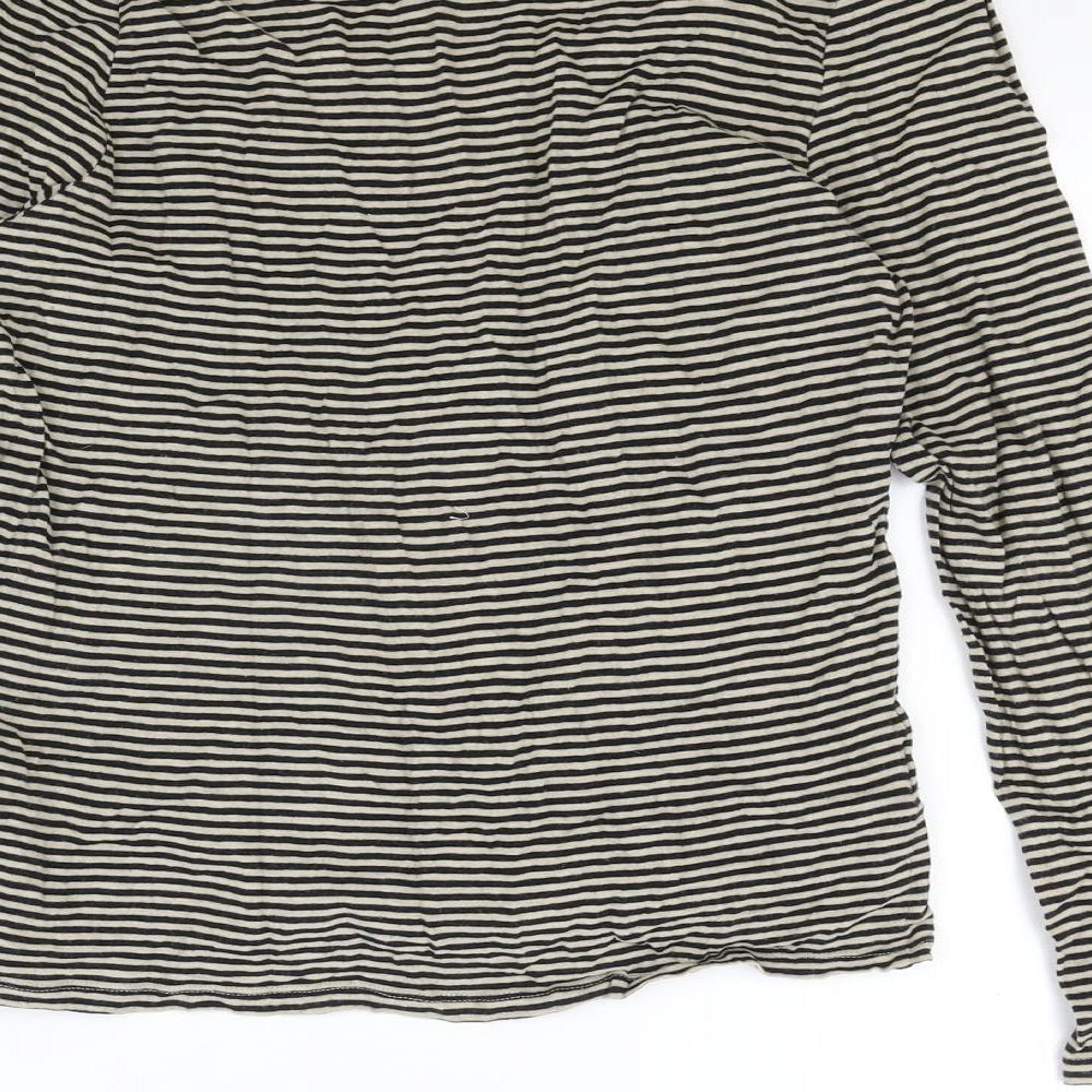 Laura Ashley Womens Brown Striped Cotton Basic T-Shirt Size 14 Scoop Neck
