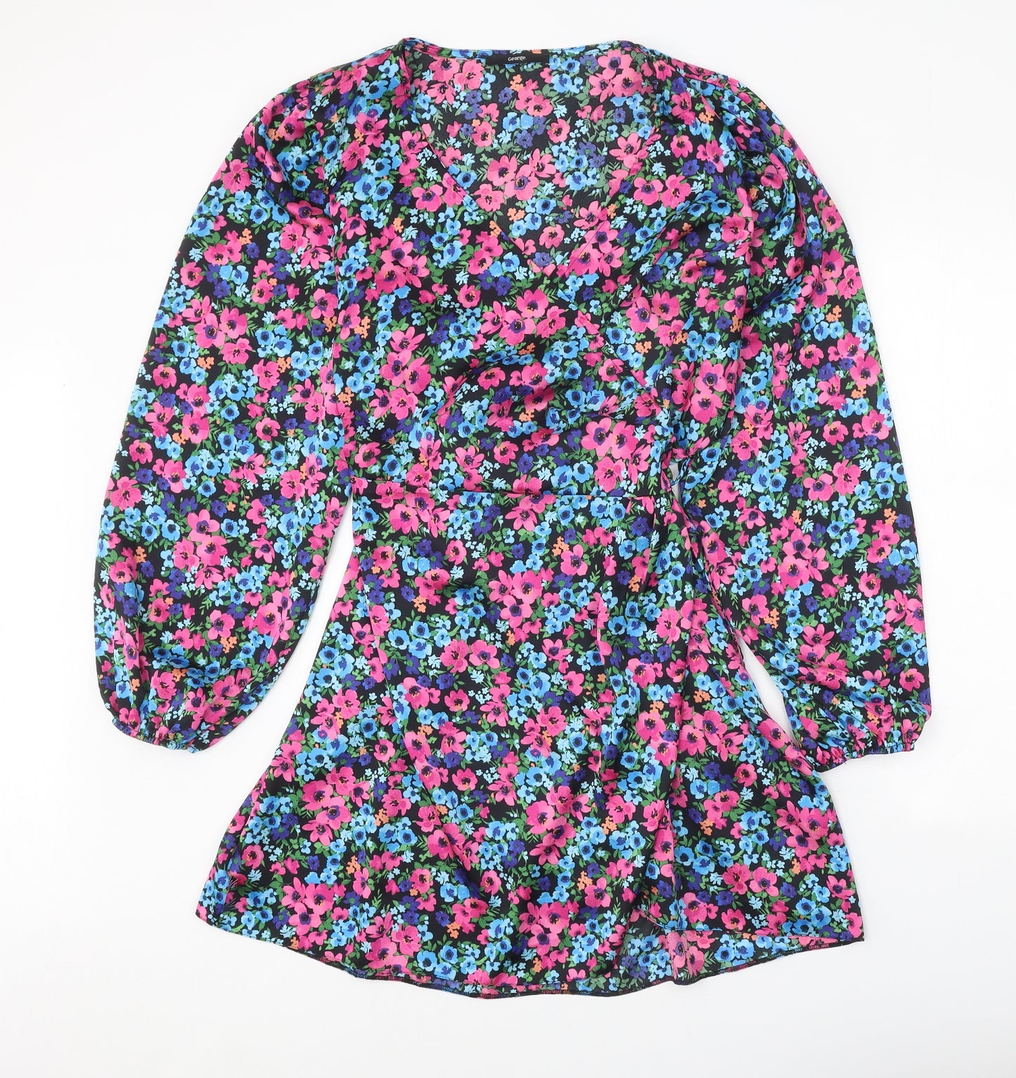 George Womens Multicoloured Floral Polyester Wrap Dress Size 20 V-Neck Tie
