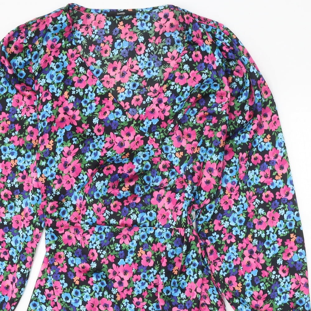 George Womens Multicoloured Floral Polyester Wrap Dress Size 20 V-Neck Tie