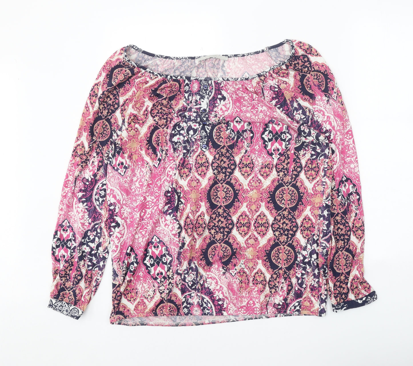 George Womens Pink Geometric Viscose Basic T-Shirt Size 14 Boat Neck