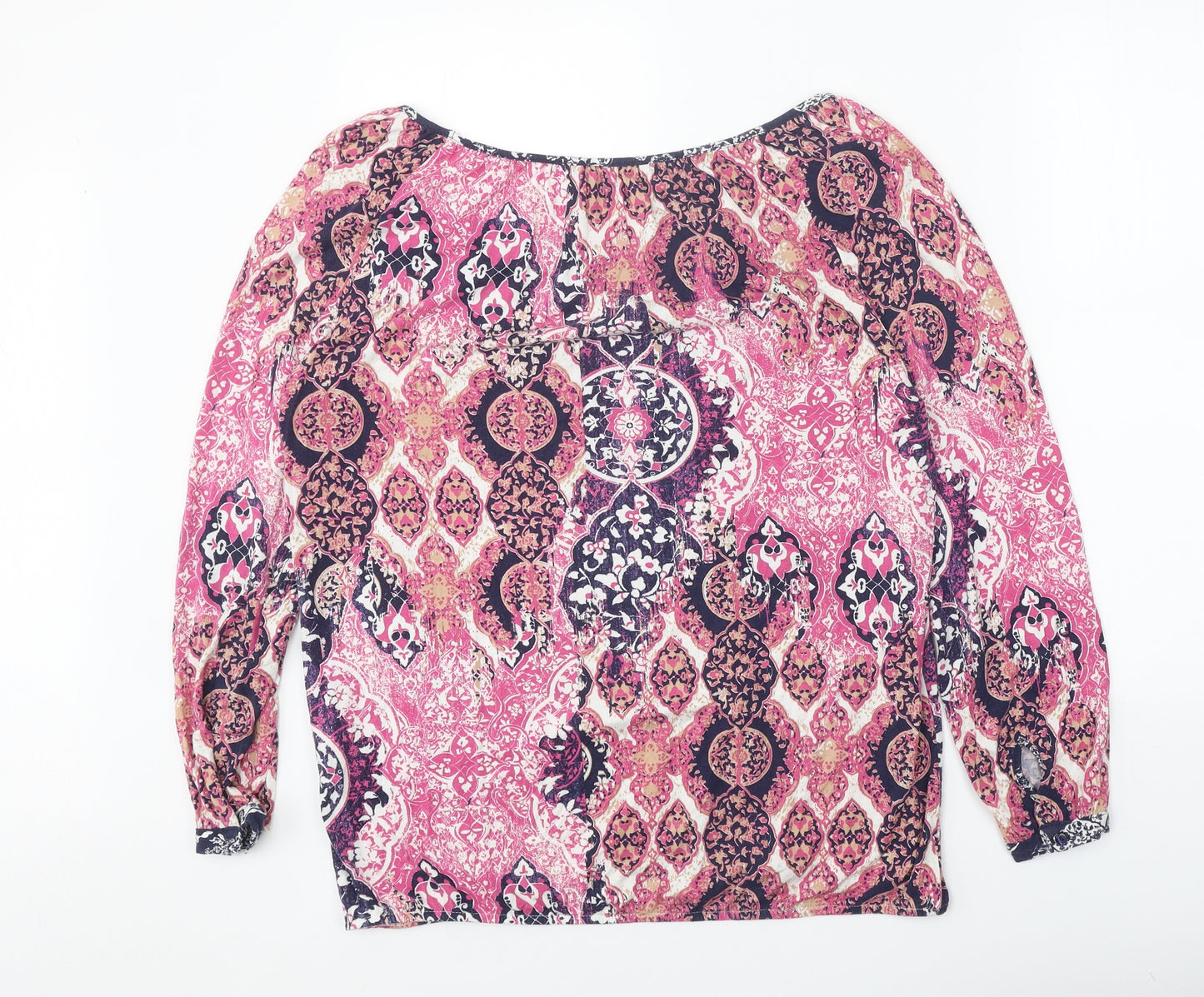 George Womens Pink Geometric Viscose Basic T-Shirt Size 14 Boat Neck
