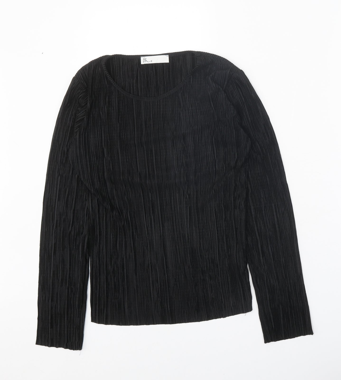 BHS Womens Black Polyester Basic T-Shirt Size 10 Round Neck