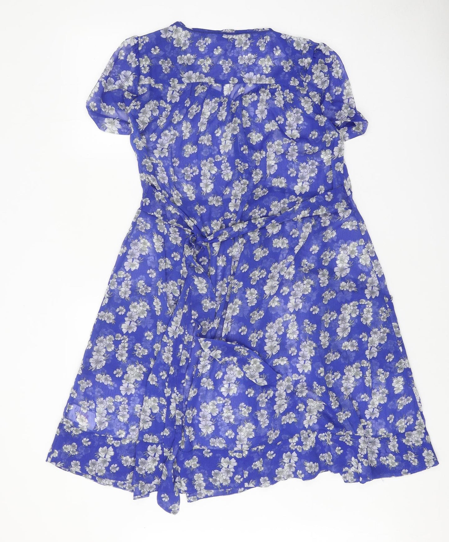 Peacocks Womens Blue Geometric Polyester A-Line Size 10 V-Neck Button