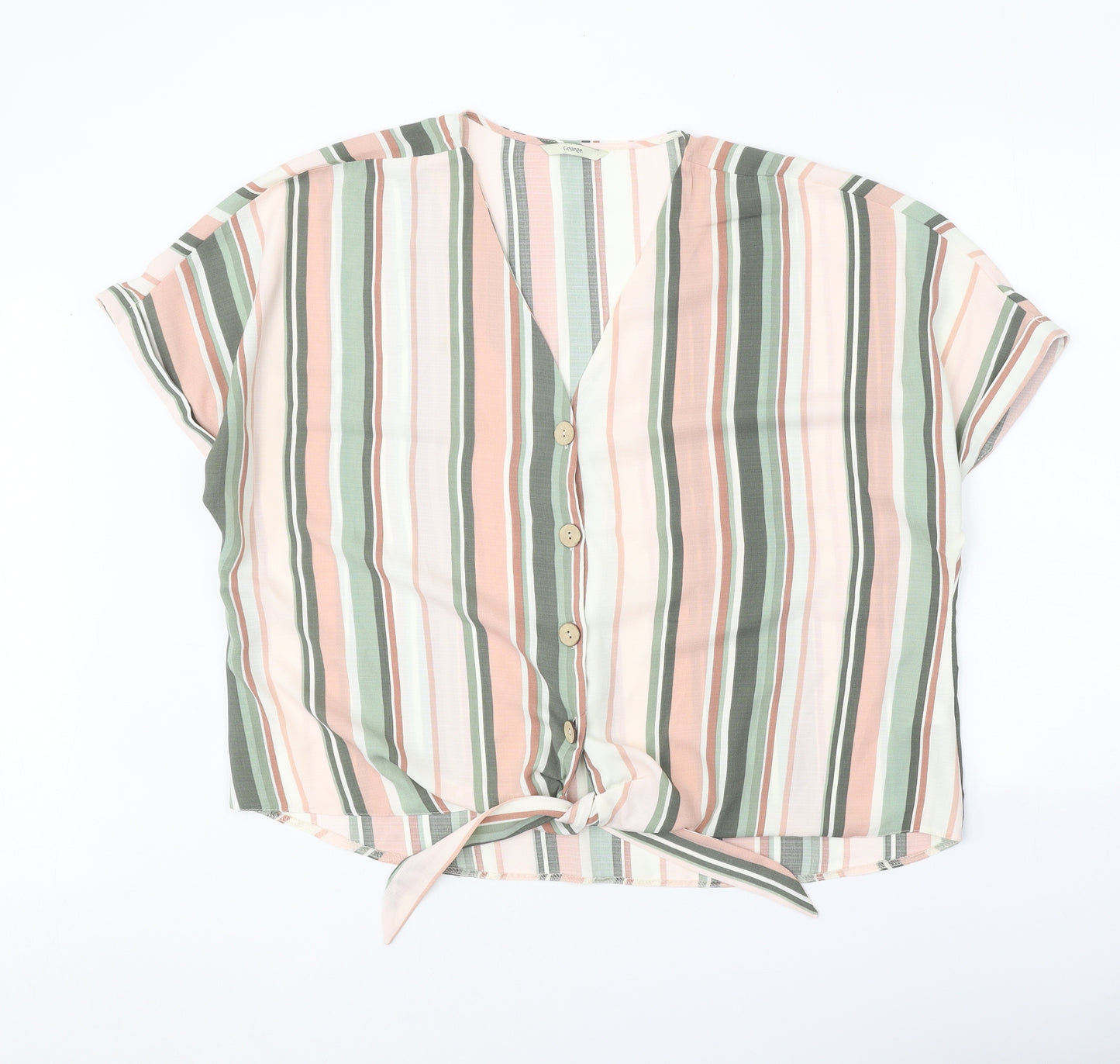 George Womens Multicoloured Striped Polyester Basic Button-Up Size 20 V-Neck