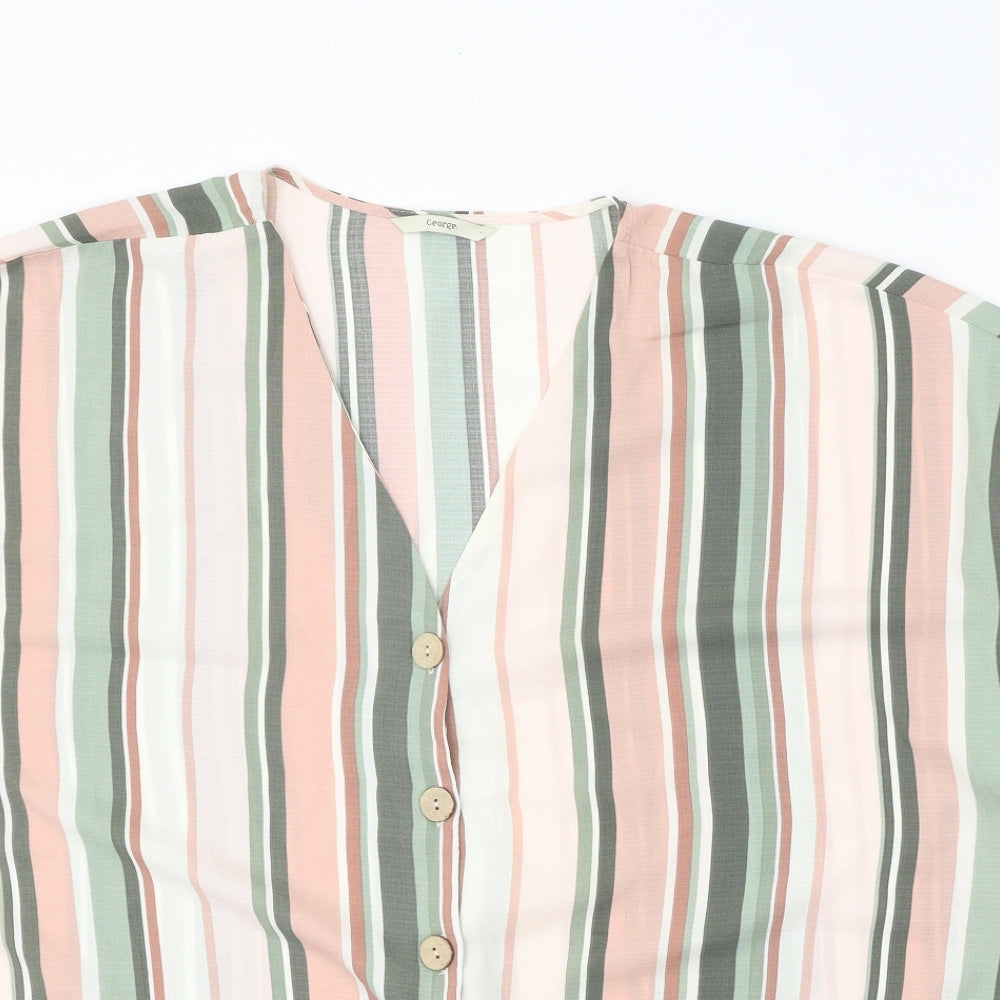 George Womens Multicoloured Striped Polyester Basic Button-Up Size 20 V-Neck