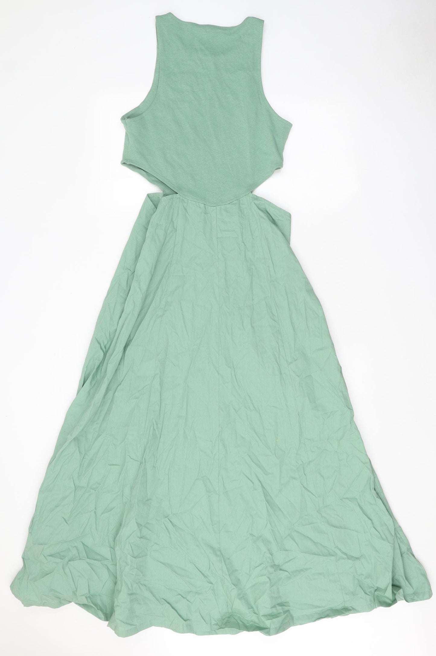 Zara Womens Green Cotton A-Line Size L Round Neck Zip