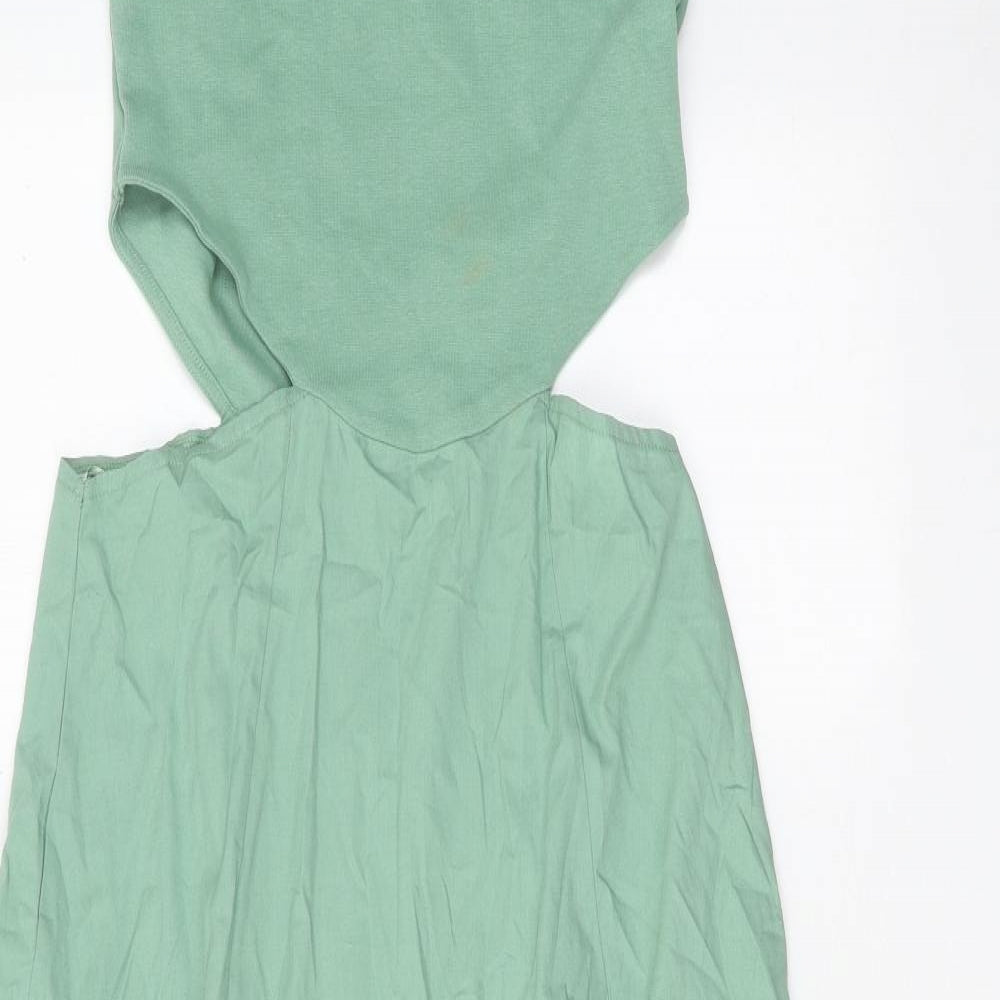 Zara Womens Green Cotton A-Line Size L Round Neck Zip