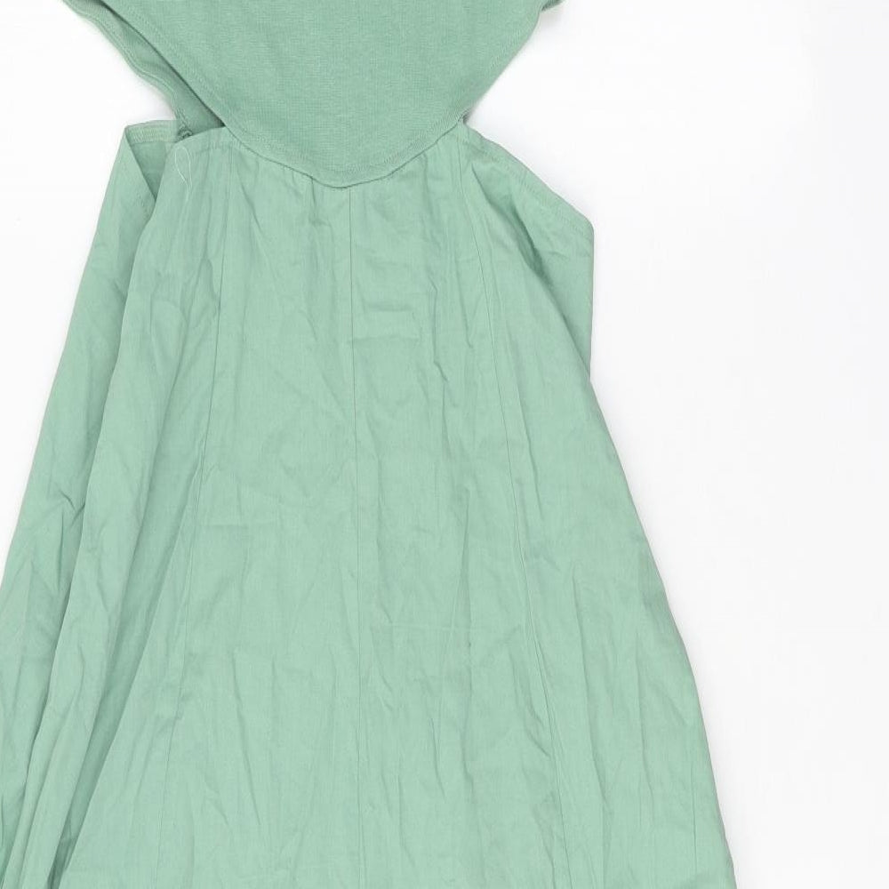 Zara Womens Green Cotton A-Line Size L Round Neck Zip