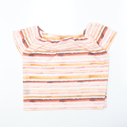 M&Co Womens Multicoloured Striped Polyester Basic T-Shirt Size 12 Off the Shoulder - Bardot