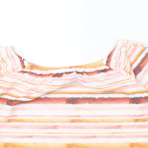 M&Co Womens Multicoloured Striped Polyester Basic T-Shirt Size 12 Off the Shoulder - Bardot