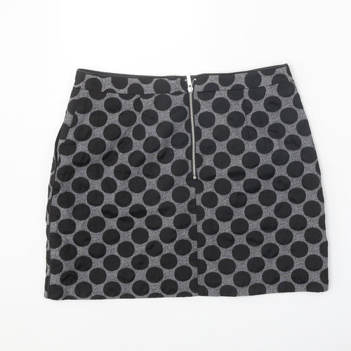 Oasis Womens Black Polka Dot Cotton Straight & Pencil Skirt Size 10 Zip