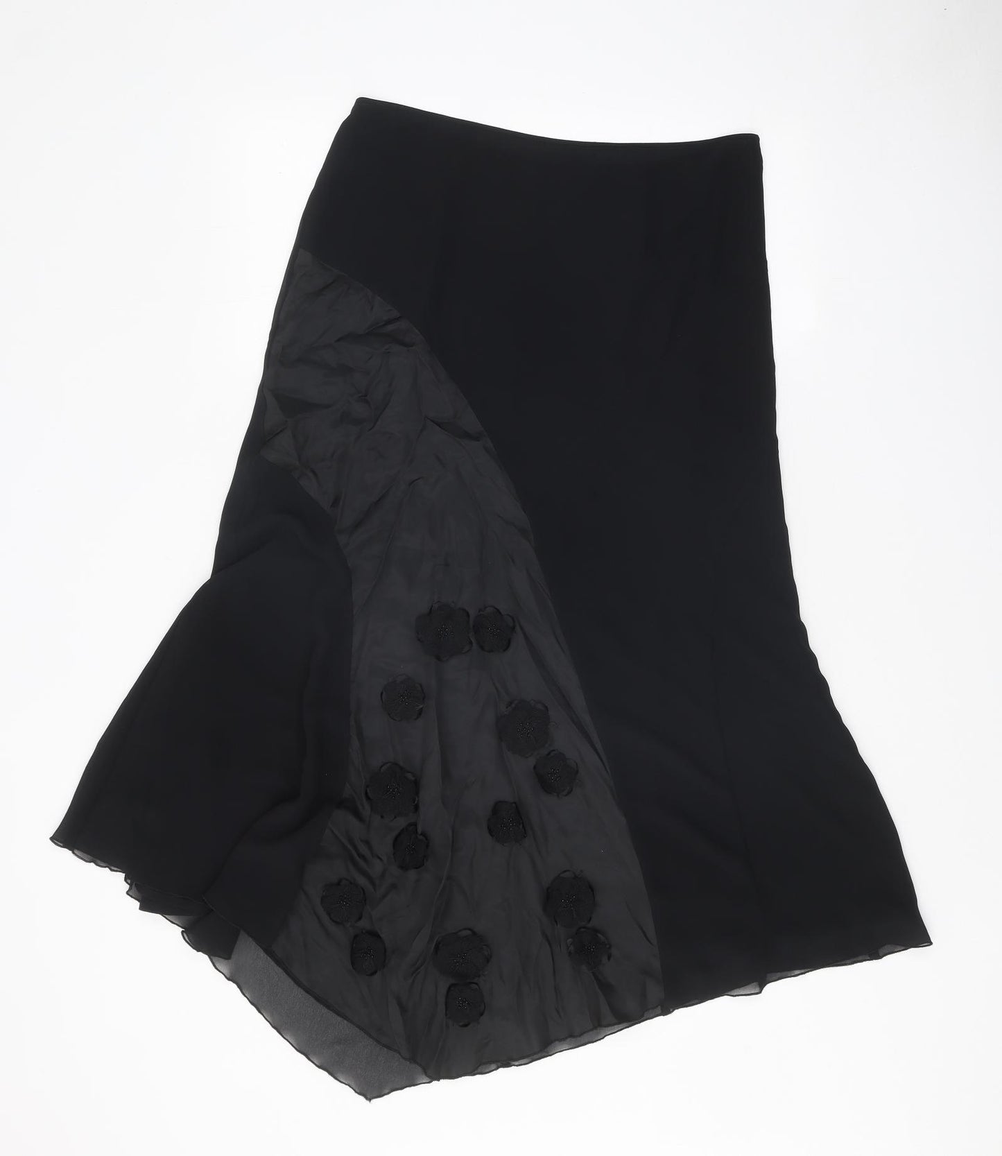 Preworn Womens Black Geometric Polyester Swing Skirt Size 12 Zip