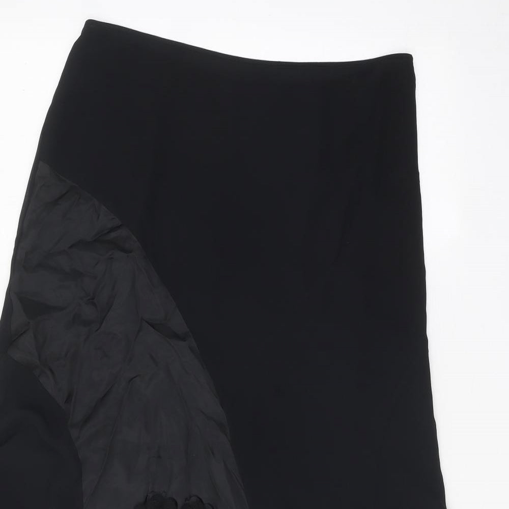 Preworn Womens Black Geometric Polyester Swing Skirt Size 12 Zip