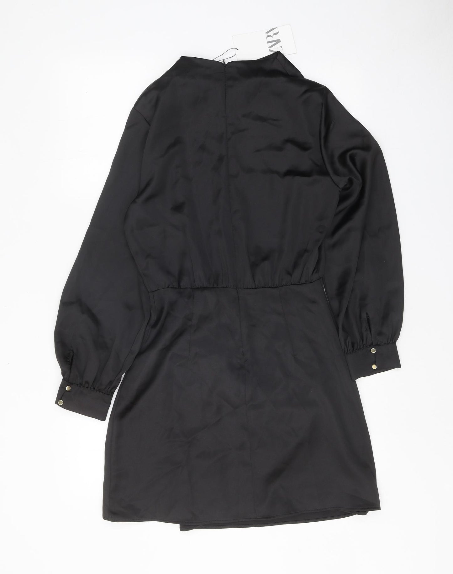 Zara Womens Black Polyester Fit & Flare Size XS Round Neck Zip