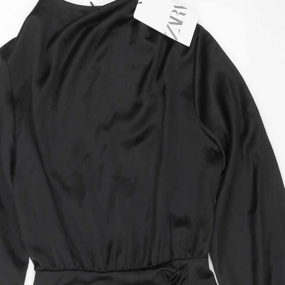 Zara Womens Black Polyester Fit & Flare Size XS Round Neck Zip