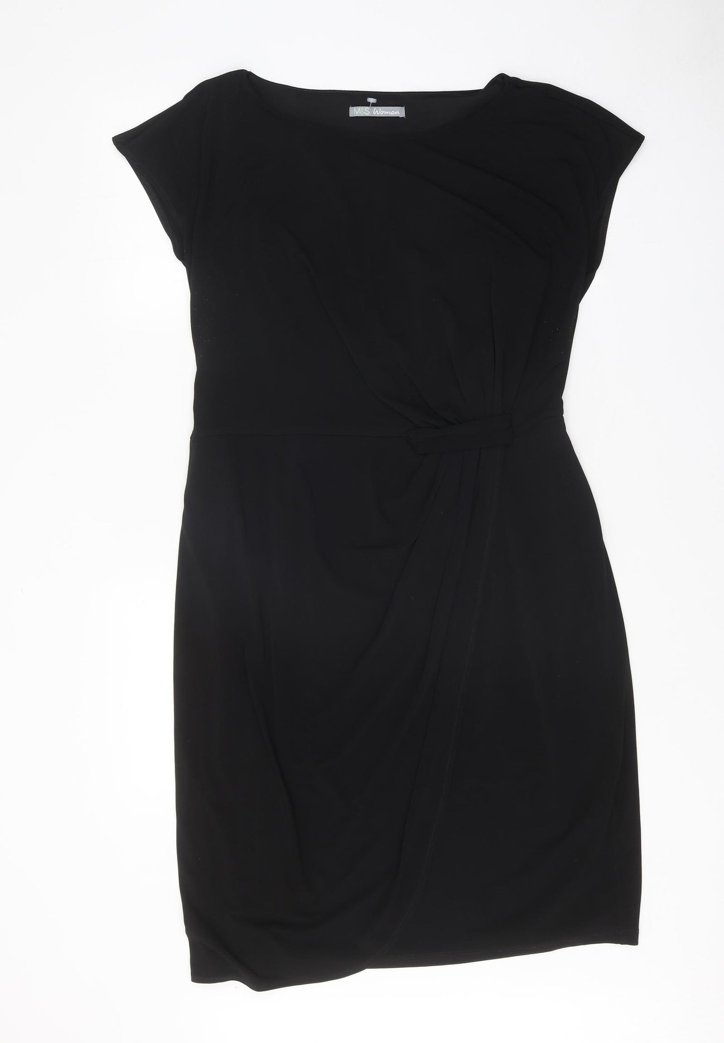 Marks and Spencer Womens Black Herringbone Polyester A-Line Size 16 Round Neck Pullover