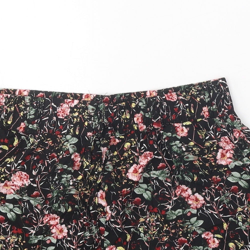 Preworn Womens Black Floral 100% Cotton Basic Shorts Size L Regular Tie