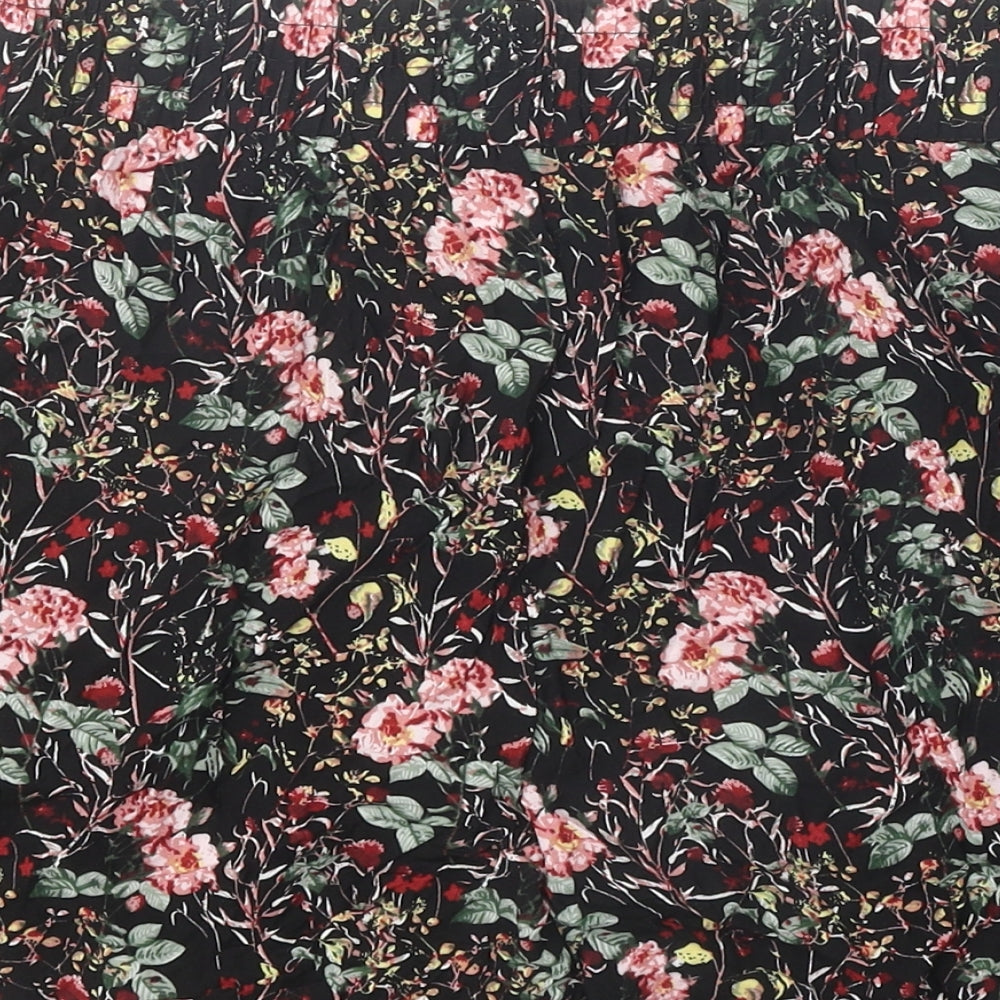 Preworn Womens Black Floral 100% Cotton Basic Shorts Size L Regular Tie