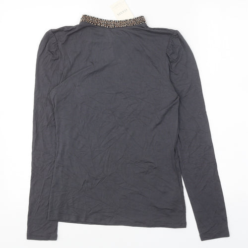 Oasis Womens Grey Viscose Basic Blouse Size XS Round Neck