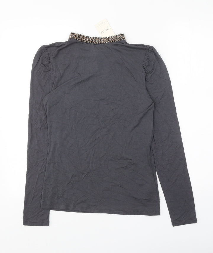 Oasis Womens Grey Viscose Basic Blouse Size XS Round Neck