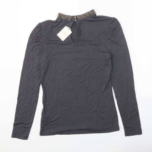 Oasis Womens Grey Viscose Basic Blouse Size XS Round Neck