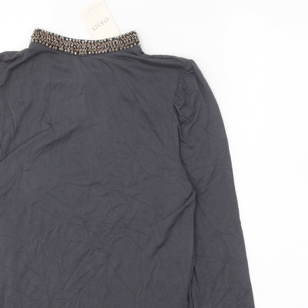 Oasis Womens Grey Viscose Basic Blouse Size XS Round Neck